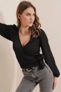 0441 Anvelop Örme Bluz - Siyah resmi